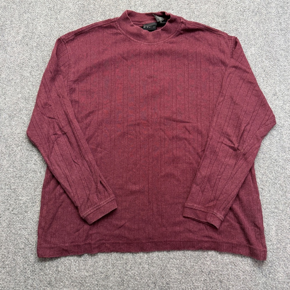 J Ferrar Mens Medium Burgundy Mock Neck Long Sleeve Ribbed Knit Shirt Maroon